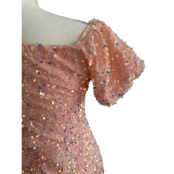 MISS ORD Peach Sequin MIDI Cocktail Dress Size XL - Picture 4 of 12